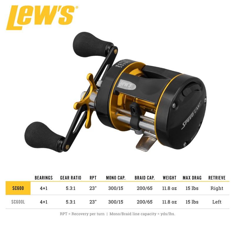 Lew's Speed Cast 5.3:1 Right Hand Casting Reel, Black/Gold - Image 5